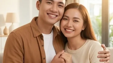 Cặp đôi vợ chồng trẻ tuổi Tý đang nắm tay nhau hạnh phúc viên mãn tượng trưng cho tình duyên tuổi tý thuận lợi
