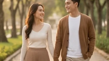 Đôi uyên ương nắm tay nhau dạo bước trong khung cảnh hoàng hôn lãng mạn minh chứng cho tình duyên tuổi tý năm 2027 trọn vẹn