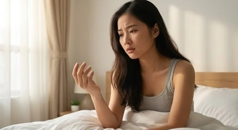 Cô gái tỉnh giấc với vẻ mặt suy tư sau khi chiêm bao thấy mình bị tuột mất chiếc nhẫn yêu thích