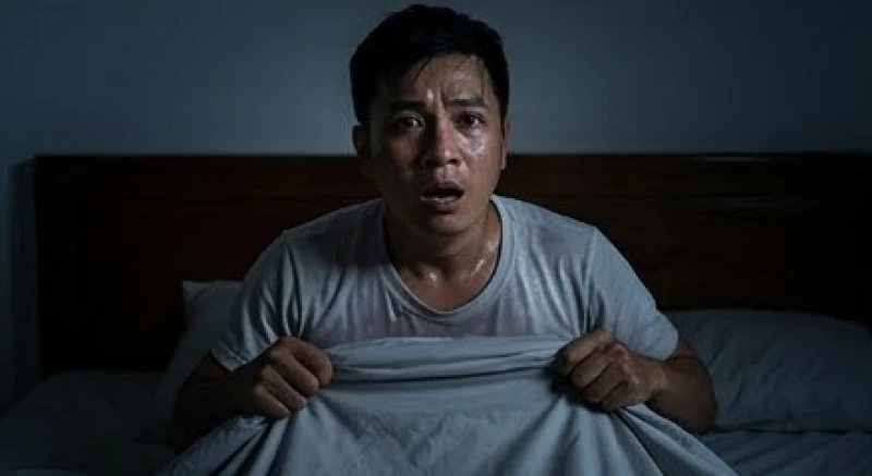 Mơ thấy thiên tai: Giải mã điềm báo và con số may mắn 7 Một người bừng tỉnh giữa đêm với khuôn mặt lấm tấm mồ hôi và hơi thở gấp gáp sau ác mộng