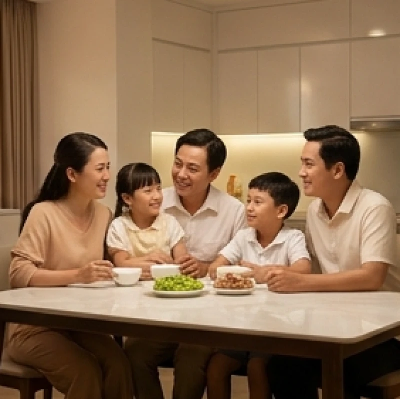 Tử vi tuổi Nhâm Thìn 2012 năm 2027: Sao hạn thi cử và cách giải 5 Gia đình đang quây quần vui vẻ bên mâm cơm tối, mang lại sự bình yên vững chãi cho học sinh lứa tuổi 15