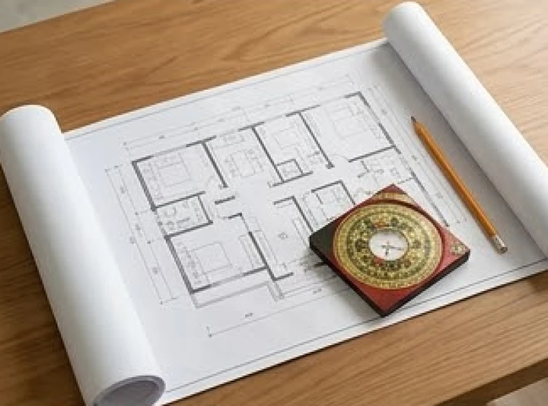 Bản vẽ mặt bằng kiến trúc kết hợp la bàn phong thủy để tính toán hướng quái mệnh