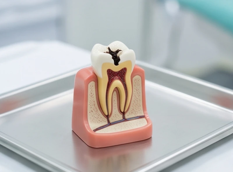 Mơ thấy nhổ răng: Giải mã điềm báo tốt xấu và con số may mắn 5 Mô hình răng bị sâu đen được đặt trên bàn làm việc của bác sĩ chuyên khoa