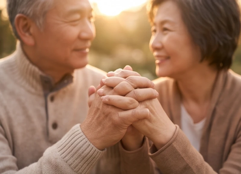 Đường hôn nhân ngắn: Cách đo tỷ lệ chuẩn và phương pháp hóa giải 4 Cặp đôi trung niên nắm tay nhau thể hiện tình cảm bền chặt và bình dị