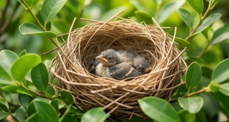 Một tổ chim non yên bình nằm tĩnh lặng giữa tán lá xanh mang nguồn năng lượng phong thủy vô cùng tích cực