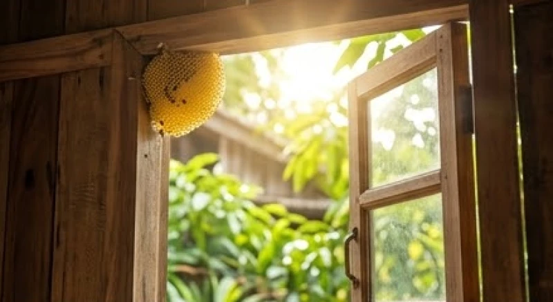 Tổ ong vàng nhỏ nhắn ngoài bệ cửa sổ mang ý nghĩa phong thủy tốt đẹp khi mơ thấy ong vàng