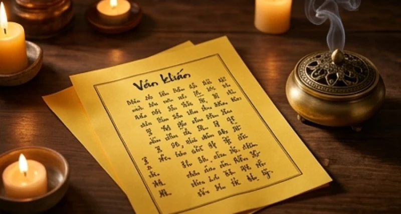 Tờ văn khấn dâng sao được chép tay nắn nót trên giấy vàng đặt cạnh lư hương trầm đang nghi ngút khói