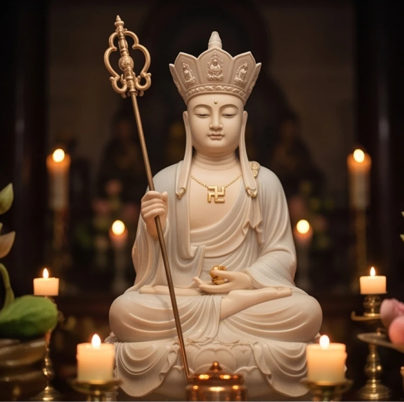 Văn khấn Địa Tạng cầu siêu: Bài cúng chuẩn theo từng hoàn cảnh 2 Tôn tượng Địa Tạng Vương Bồ Tát trang nghiêm trong không gian thanh tịnh tĩnh lặng của tự viện.