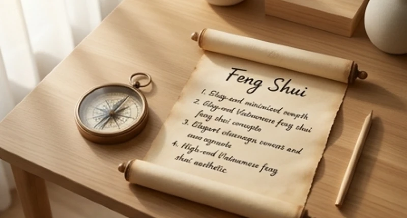 Bảng la bàn phong thủy bằng gỗ khắc chi tiết các phương vị bát trạch đặt trên mặt bàn làm việc