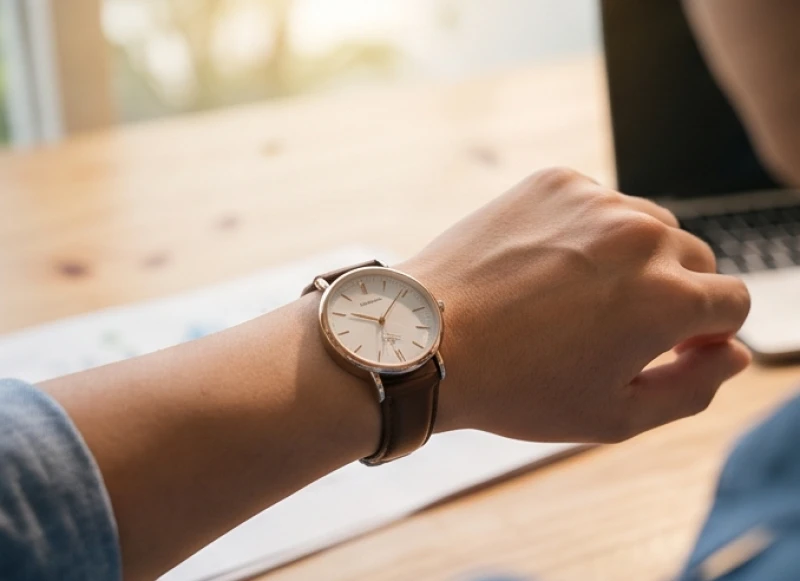 Môi giật là điềm gì: Bảng tra cứu 12 khung giờ và y khoa 5 Cận cảnh chiếc đồng hồ đeo tay chỉ giờ trên tay một người phụ nữ đang làm việc tập trung