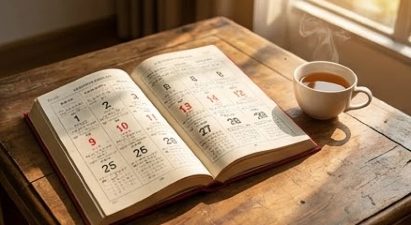 Cuốn lịch vạn niên mở ra để tra cứu ngày giờ hoàng đạo cho nghi lễ tạ đất