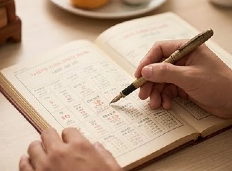 Cuốn lịch vạn niên và sổ tay ghi chép dùng để tra cứu ngày giờ hoàng đạo cho từng bản mệnh