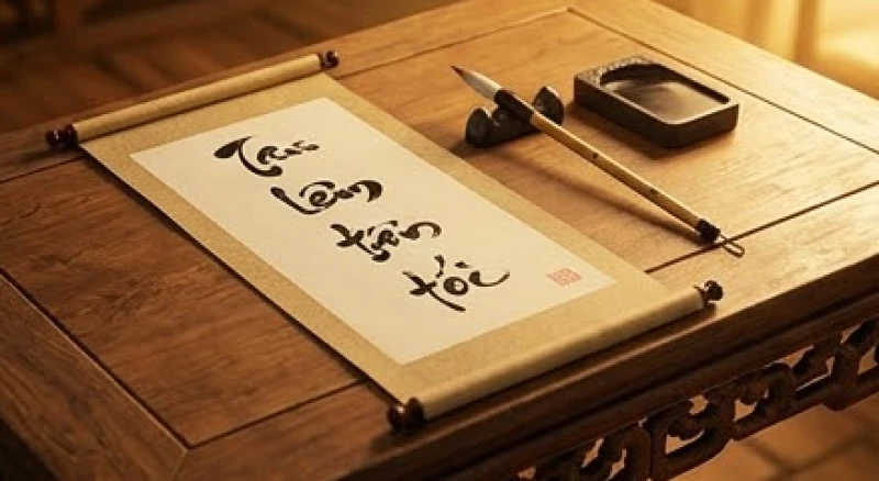 Bảng tra cứu năm hạn và ngũ hành được ghi chép tỉ mỉ trên giấy dó kèm theo bút lông