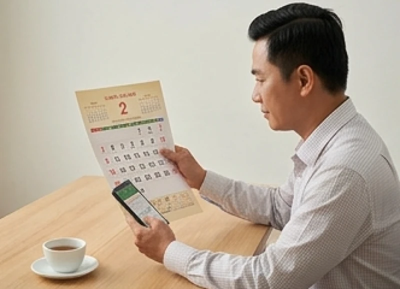 Tuổi Thân mua xe ngày nào tốt: Lịch năm 2026 trọn 12 tháng 1 Người đàn ông tra cứu ngày hoàng đạo để mua xe mới trên lịch vạn niên đảm bảo phong thủy