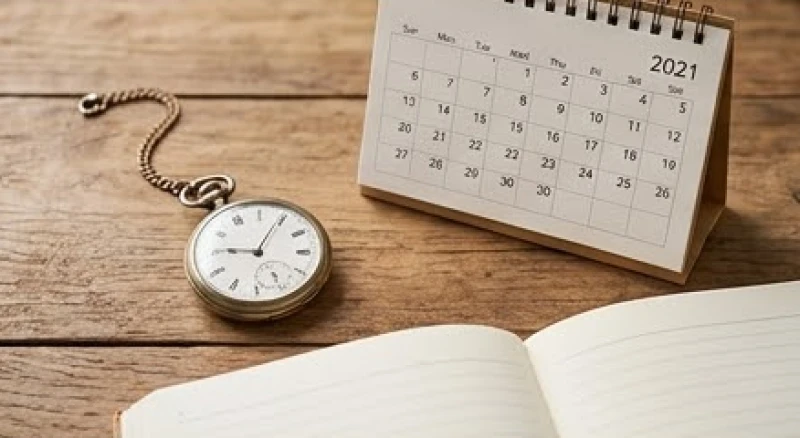 Ngứa tai là điềm gì: Tra cứu 24h nam nữ và hướng dẫn y tế 3 Đồng hồ quả quýt và lịch để bàn đặt cạnh cuốn sổ tay ghi chép lịch trình các sự kiện trong ngày