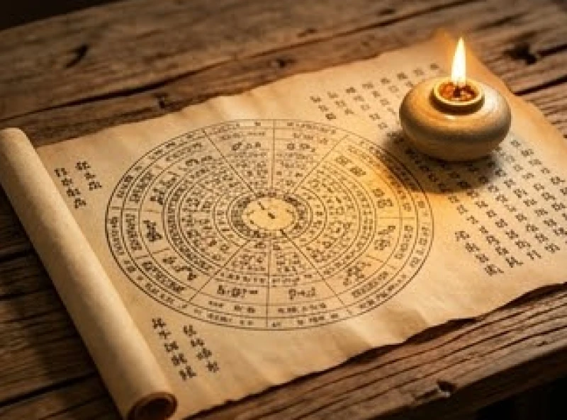 Một bản đồ sao tử vi truyền thống mở rộng trên mặt bàn giúp người xem đánh giá tổng quan cát hung theo từng năm