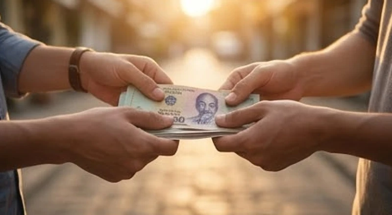 Mơ thấy nhặt được tiền: Điềm báo tâm linh và bảng tra số may mắn 3 Hai bàn tay đang cẩn thận trao trả lại xấp tiền mặt cho nhau dưới ánh đèn vàng buổi chiều ấm áp.