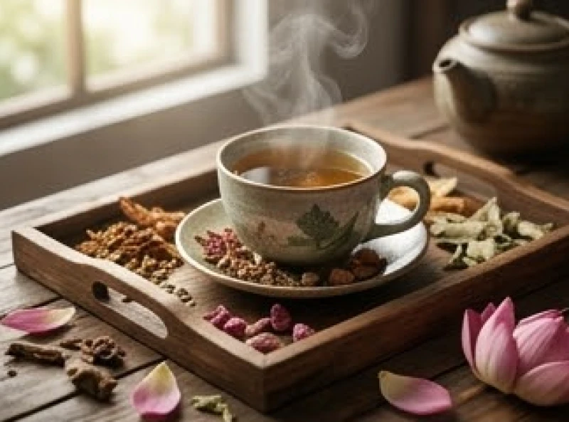 Tách trà thảo mộc dưỡng sinh ấm nóng giúp thư giãn tinh thần và giảm mệt mỏi trong năm gặp hạn