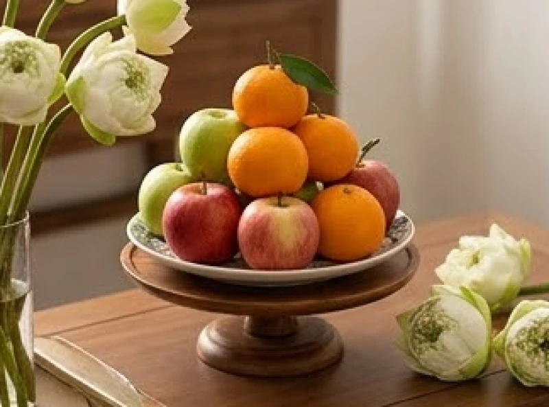 Văn khấn Phật tại gia mùng 1: Bài cúng và cách sắm lễ thanh tịnh 5 Đĩa trái cây tươi vỏ nhẵn nhụi được rửa sạch và bày biện gọn gàng trên mâm bồng
