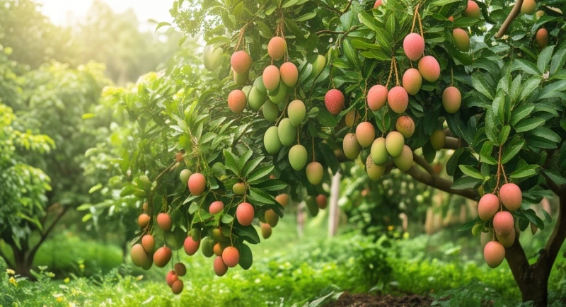 Cây ăn quả trĩu quả chín mọng trong khu vườn xanh mướt ngập tràn ánh nắng rực rỡ