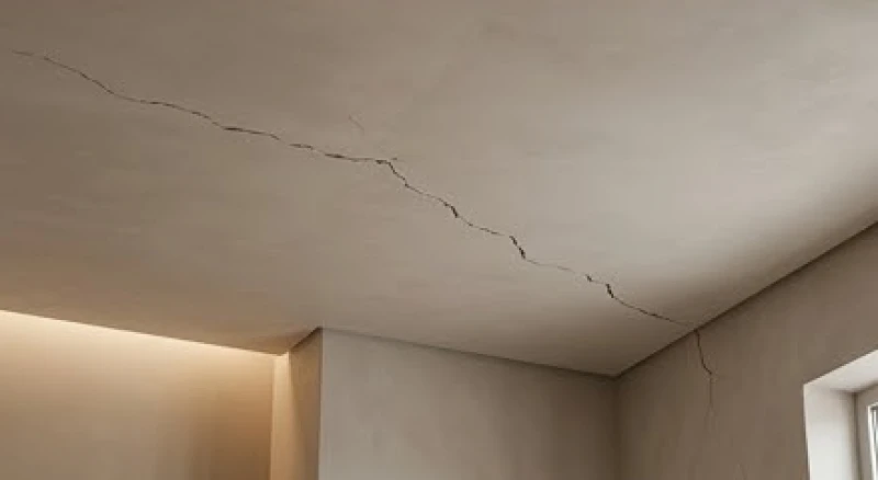 Vết nứt chạy ngang trần nhà và góc tường tượng trưng cho áp lực từ cấp trên