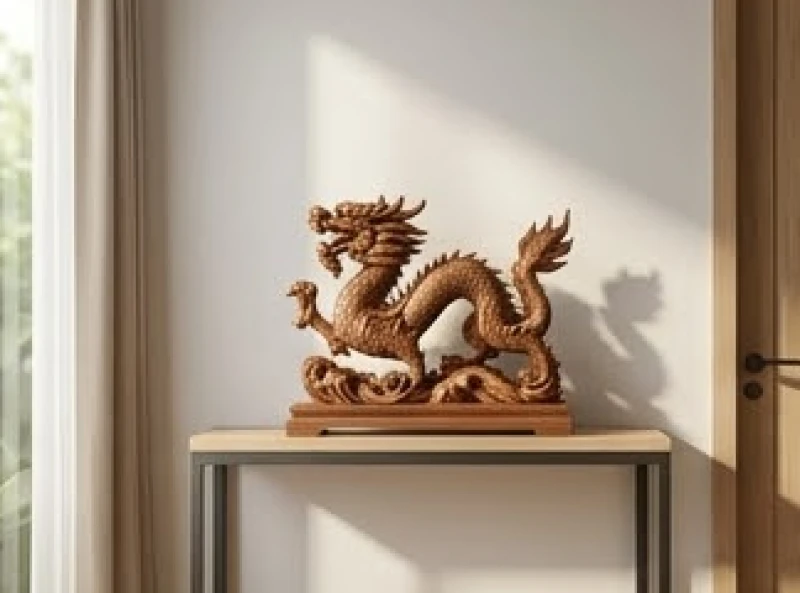 Vật phẩm phong thủy bằng gỗ tự nhiên được đặt khéo léo gần cửa để hóa giải sát khí từ hướng xấu