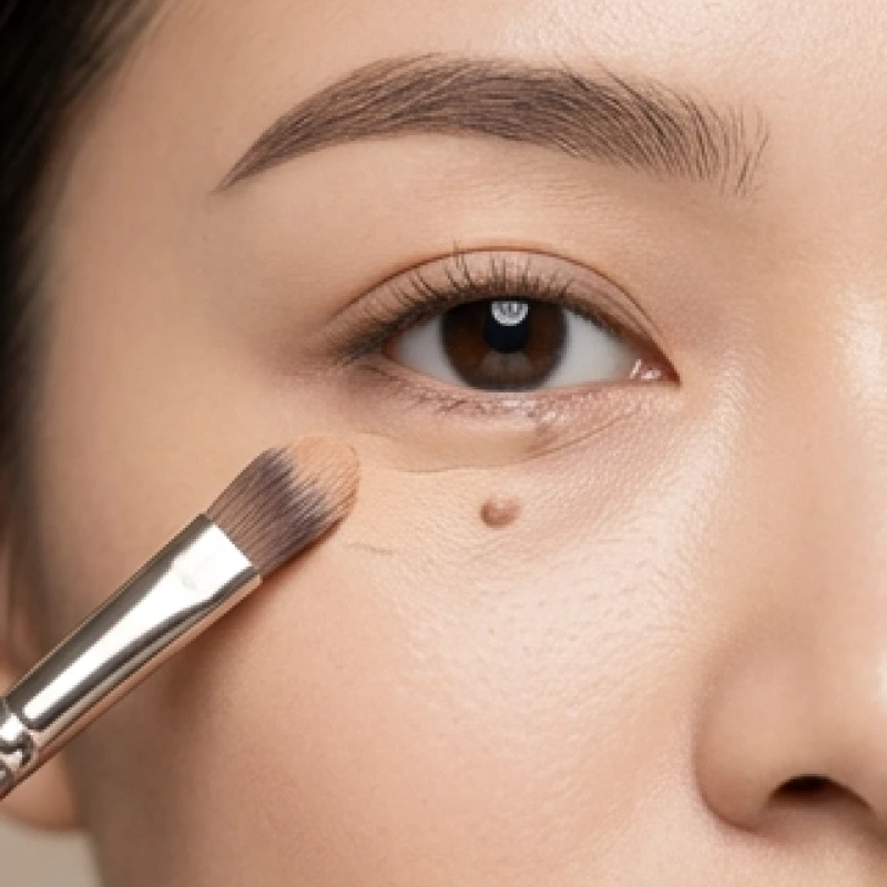 Nốt ruồi lệ bên trái: Ý nghĩa nam nữ, chi phí tẩy và rủi ro y khoa 4 Thao tác dùng cọ trang điểm tán kem che khuyết điểm để làm mờ nốt ruồi dưới mí mắt