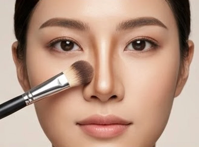 Thao tác trang điểm đánh khối highlight giúp che giấu khuyết điểm và tạo cảm giác sống mũi thẳng