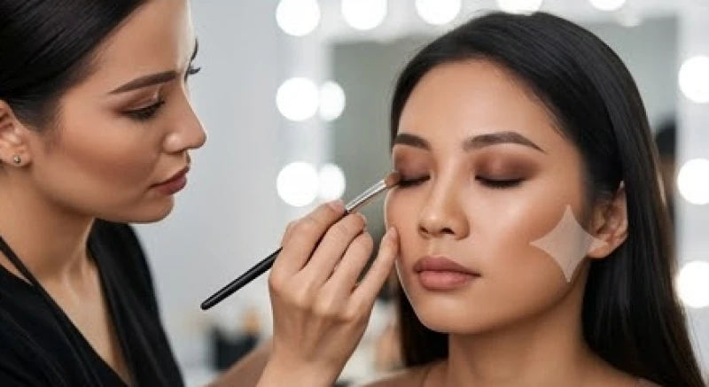 Chuyên gia trang điểm đang sử dụng phấn mắt tông trầm để tạo hiệu ứng chiều sâu giả định cho bầu mắt lồi
