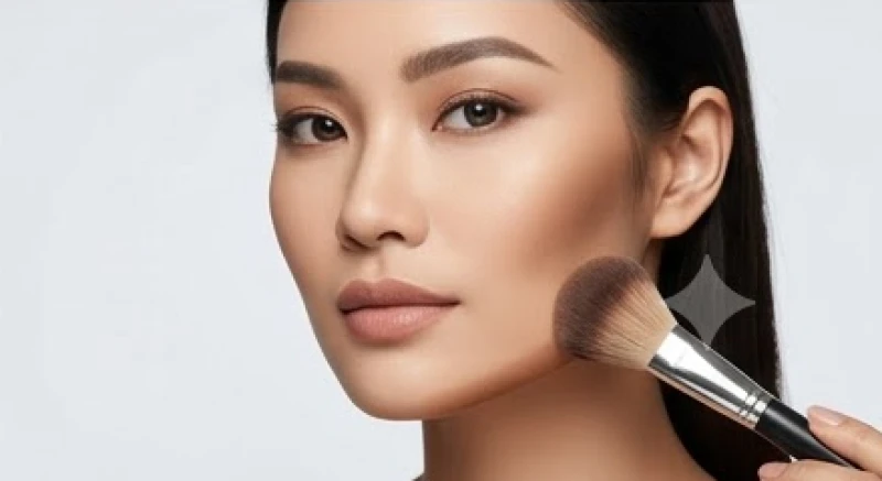 Thao tác tán phấn khối dọc theo viền hàm giúp gương mặt chữ điền thêm thon gọn