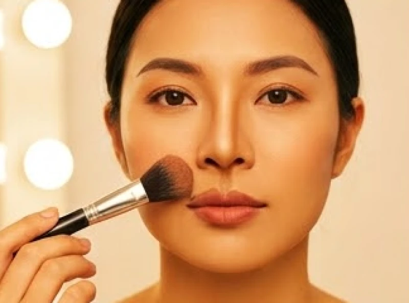 Thao tác dùng cọ nhỏ tán phấn tạo khối để làm nổi bật tướng nhân trung dài