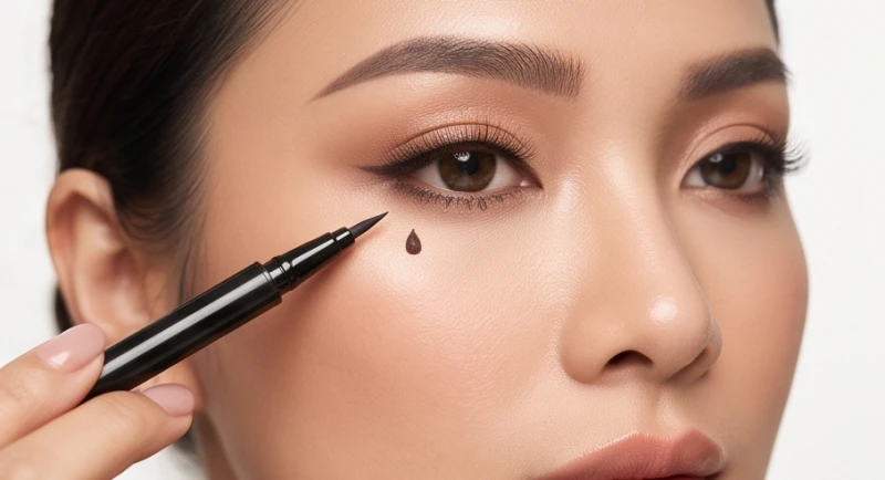Nốt ruồi lệ ở nữ: Ý nghĩa vị trí, màu sắc và lưu ý tẩy an toàn 5 Chuyên gia trang điểm dùng bút kẻ mắt chấm thêm nốt ruồi lệ giả dưới đuôi mắt để tăng phần quyến rũ
