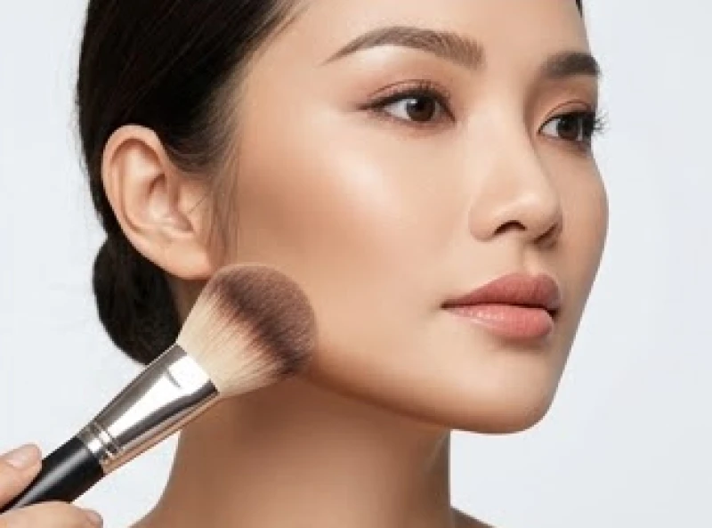 Chuyên gia trang điểm dùng cọ tán phấn tạo khối viền hàm để tinh chỉnh dáng cằm