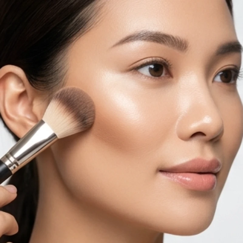 Kỹ thuật đánh phấn tạo khối chéo từ mang tai hướng về phía khóe miệng để nâng gò má