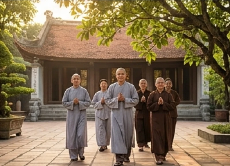 Văn khấn đi chùa ngày rằm: Sắm lễ và trọn bộ bài khấn các ban 10 Những người đi lễ mặc áo tràng lam và trang phục kín đáo, lịch sự khi bước vào không gian thanh tịnh của nhà chùa