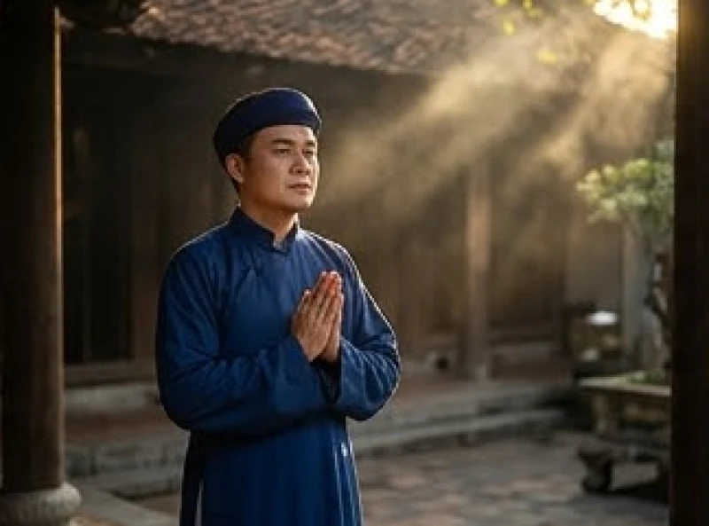 Du khách mặc áo tràng lam Phật tử lịch sự, trang nghiêm khi vào đền thắp hương