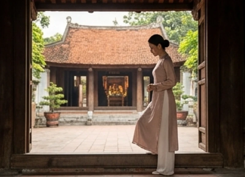 Văn khấn lễ hội Đền Lảnh Giang: Bài cúng chuẩn và sơ đồ hành lễ 9 Du khách mặc trang phục kín đáo, lịch sự khi bước qua bậu cửa tại khu vực Cung Cấm của ngôi đền