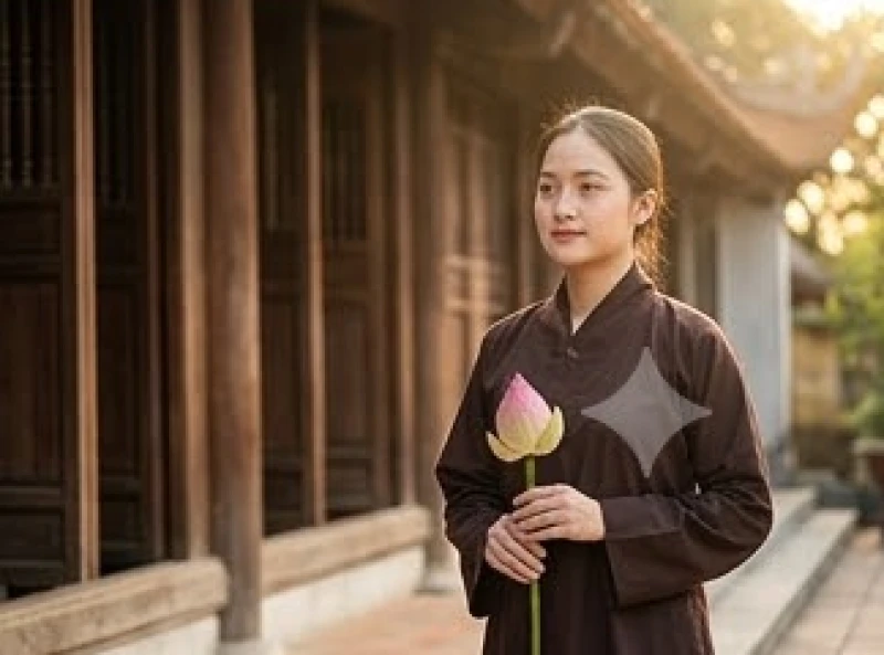 Lựa chọn áo tràng kín đáo màu nhã nhặn để giữ sự tôn nghiêm khi đi lễ đền