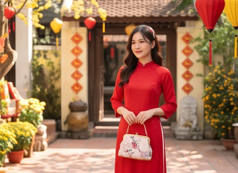 Tuổi Hợi kiêng gì trong ngày Tết: 5 đại kỵ và cách hóa giải 3 Thiếu nữ mặc áo dài truyền thống màu đỏ rực rỡ đi chúc Tết để hóa giải những năng lượng khắc mệnh