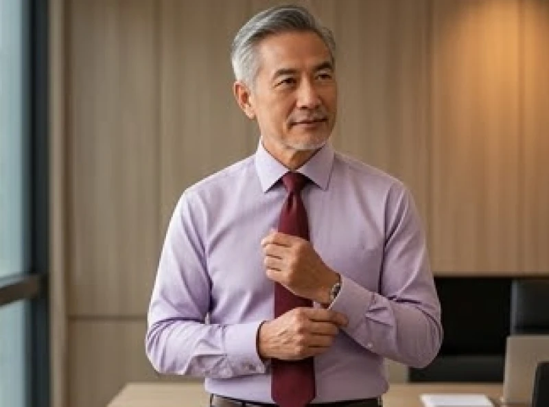 Nam giới doanh nhân mặc áo sơ mi màu tím nhạt kết hợp cà vạt đỏ sậm thanh lịch và quyền uy