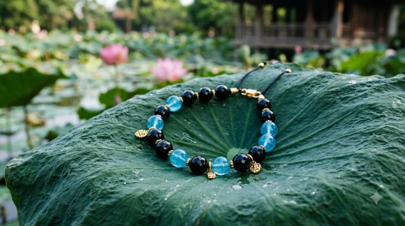 Vòng tay đá Sapphire đen và Aquamarine mang trường năng lượng tích cực bổ trợ cho người mệnh Đại Hải Thủy