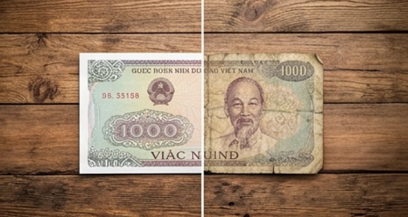 Mơ Thấy Tờ Tiền 1000: Giải Mã Điềm Báo & Sổ Mơ Số May Mắn 2 Sự đối lập rõ nét giữa tờ tiền giấy phẳng phiu sáng màu và tờ tiền cũ nhăn nheo