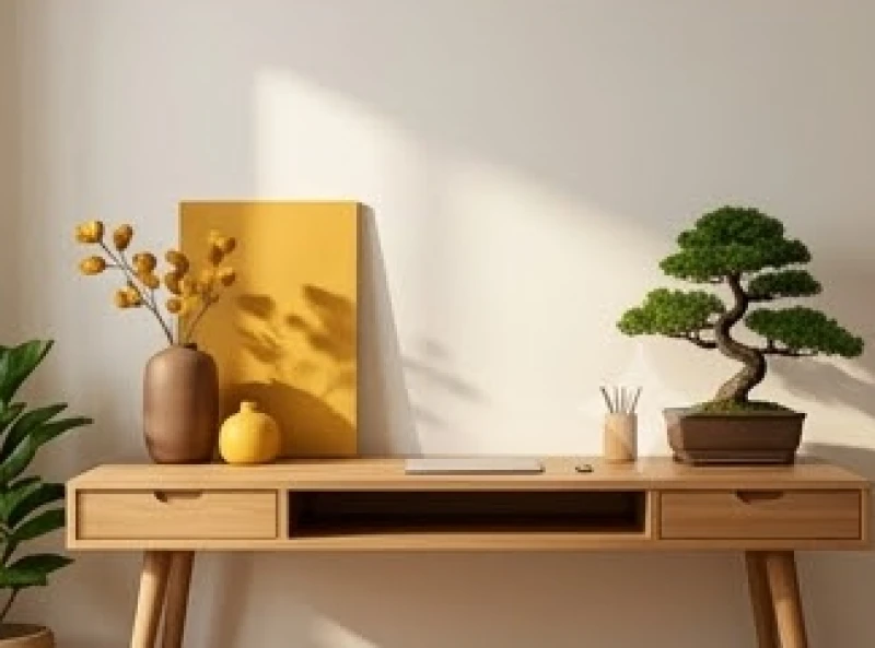 Bàn làm việc hướng nam với tông màu vàng nâu tương sinh cho người mệnh thổ