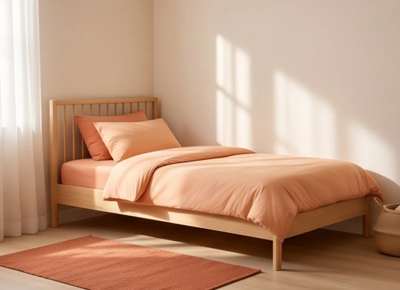 Góc phòng ngủ tông màu đất nung và cam đào mang lại sự yên tĩnh