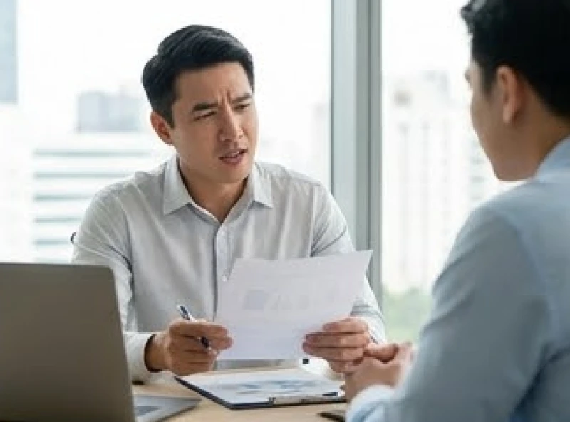 Một nam nhân viên đang có biểu cảm căng thẳng khi giải quyết công việc và tranh luận cùng đồng nghiệp tại bàn làm việc