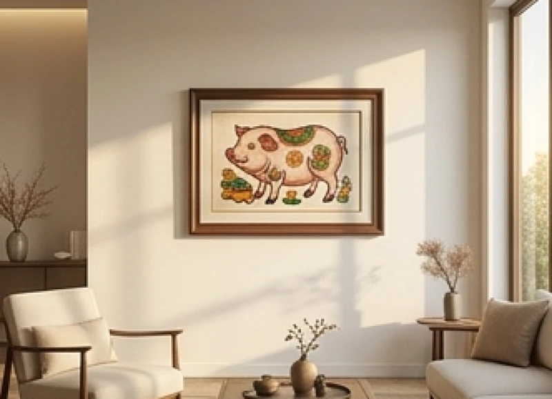 Bức tranh hình con lợn phong thủy treo tường phòng khách giúp thu hút tài lộc và vượng khí cho gia chủ