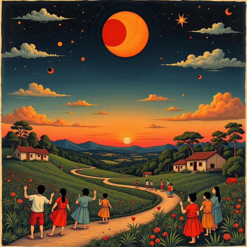 Folk painting depicting lunar eclipse