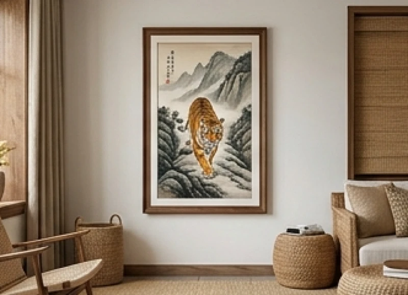 Tranh thế mãnh hổ thượng sơn với chúa sơn lâm ngước nhìn đỉnh núi khoan thai và bình tĩnh