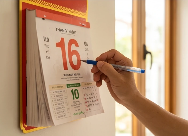 Các ngày hắc đạo và ngày Tam Nương bị gạch bỏ cẩn thận trên cuốn lịch tháng