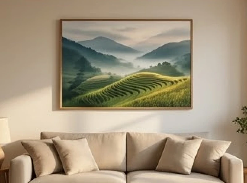 Những điều cấm kỵ trong phong thủy với tuổi Dần và cách hóa giải 9 Một bức tranh phong cảnh thiên nhiên êm đềm được treo trang trọng trong phòng khách